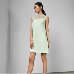 NWOT. Ted Baker Mint Green Carsey Lace Yoke Tunic Dress. Size: Ted 4 US 8-10.